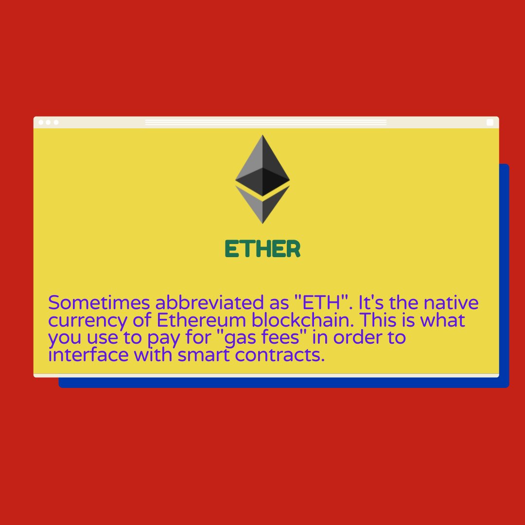 Sometimes abbreviated as "ETH". It's the native currency of Ethereum blockchain. This is what you use to pay for "gas fees" in order to interface with smart contracts.