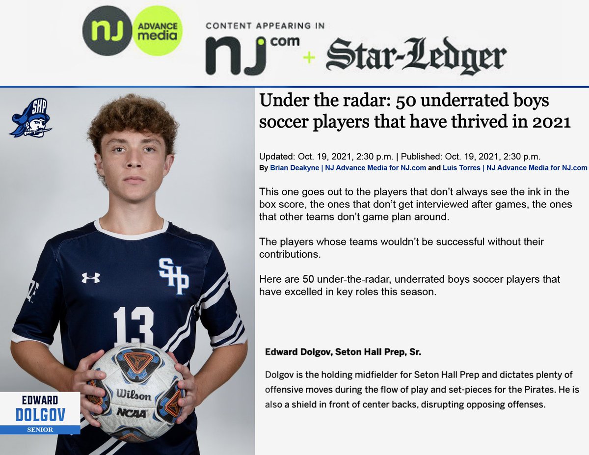 SHPpirateSoccer's tweet photo. CONGRATULATIONS to Senior Edward Dolgov on the feature by @njdotcom on the selection Under the radar: 50 underrated boys soccer players that have thrived in 2021. Well done &amp; keep grinding!

#HZF #SHPtogether⚽️ #WEWILL #TEAM 

#soccer #highschoolsports #nj #newjersey #prepsoccer https://t.co/bHFPTXWeFf