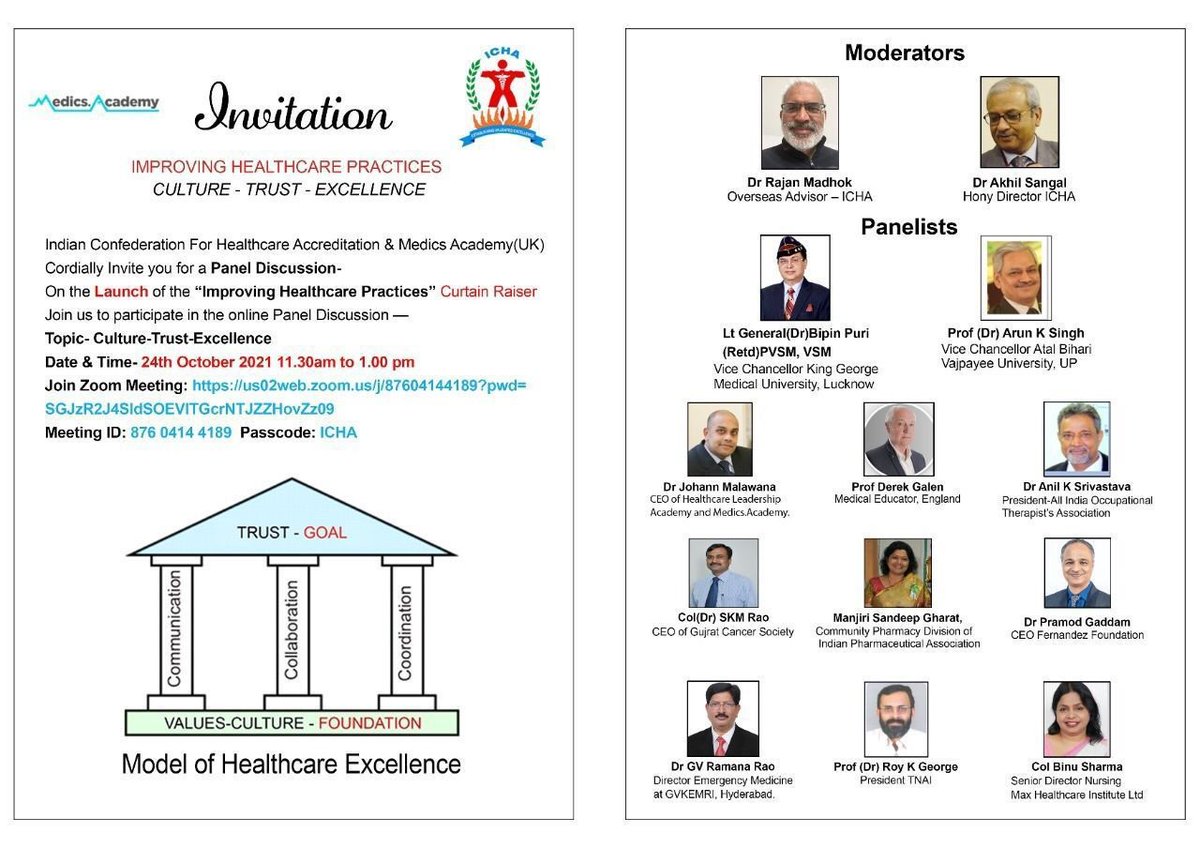 icha01126's tweet photo. Please join us for Panel discussion on 'Improving Health Care Practices' on 24th Oct from 11 AM to 1 PM.
https://t.co/XTepXJTSMN
Meeting ID 87604144189
Passcode ICHA https://t.co/HK9xd6r77r