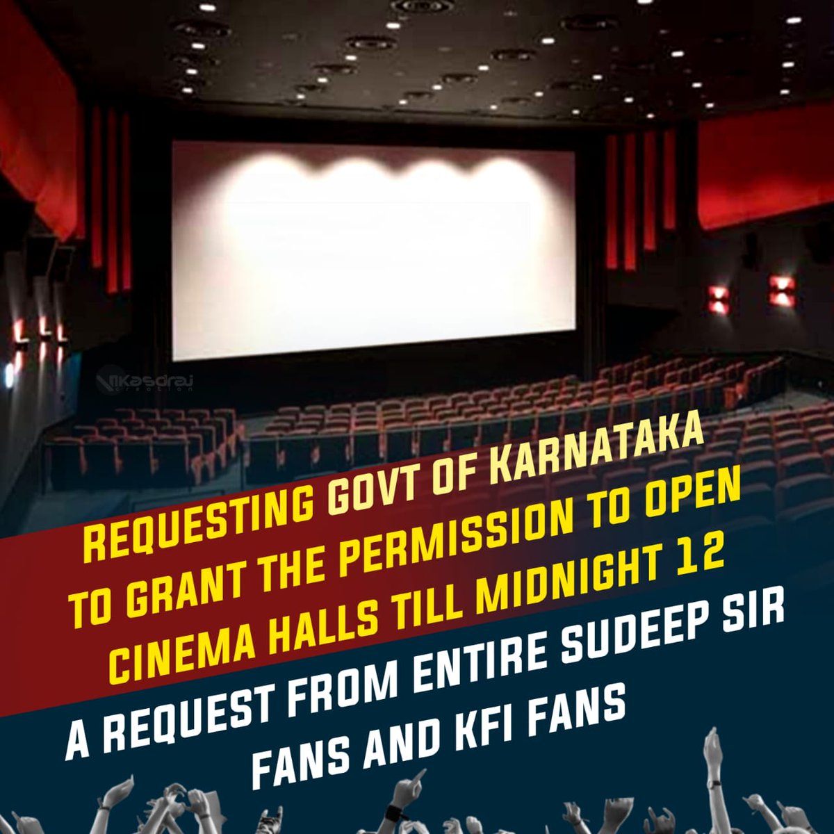 KicchaNaArmyDvg's tweet photo. Requesting govt of karnataka to grant the permission to open cinema halls till midnight 12 🔥🔥🔥
A request from entire sudeep sir fans Ana KFI fans 🚩
#Kotigobba3 #k3 #k3theghost #K3Blockbuster #Kotigobba3DidRoar #k3theghost #k3teaserisback #k3kotikokkadu https://t.co/XCEtRtzsIA