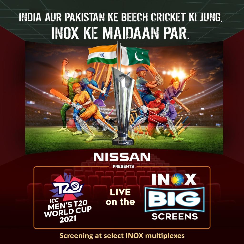 INOXMovies's tweet photo. How excited are you to watch the most anticipated India-Pakistan clash in the @ICC Men’s #T20WorldCup2021 on 24th Oct? 
Book your tickets now to watch this epic rivalry in a stadium-like experience on the big and spectacular screens of #INOX.
@Nissan_India
#T20WorldCup #Cricket https://t.co/IhBteMrYjj
