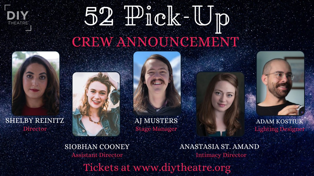 And here is the fantastic team behind the scenes.. the crew of 52 Pick-Up! 

This small but mighty crew can't wait to show you what they've been putting together! Click here to get your tickets: bit.ly/3lqdZ2W

#DIYTheatreYYC #DIY52PickUp #MeetTheCrew