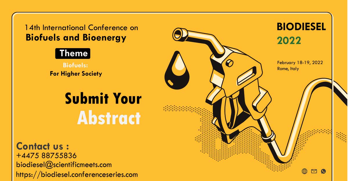 #Biodiesel2022 Organizing committee is happy  to  invite all the participants to  attend the 14th International Conference on #Biofuels and #Bioenergy which will be held during February 18-19, 2022 in Rome #Italy 

Submit your Abstract: biodiesel.conferenceseries.com/call-for-abstr…

#TheMaskedSingerBr