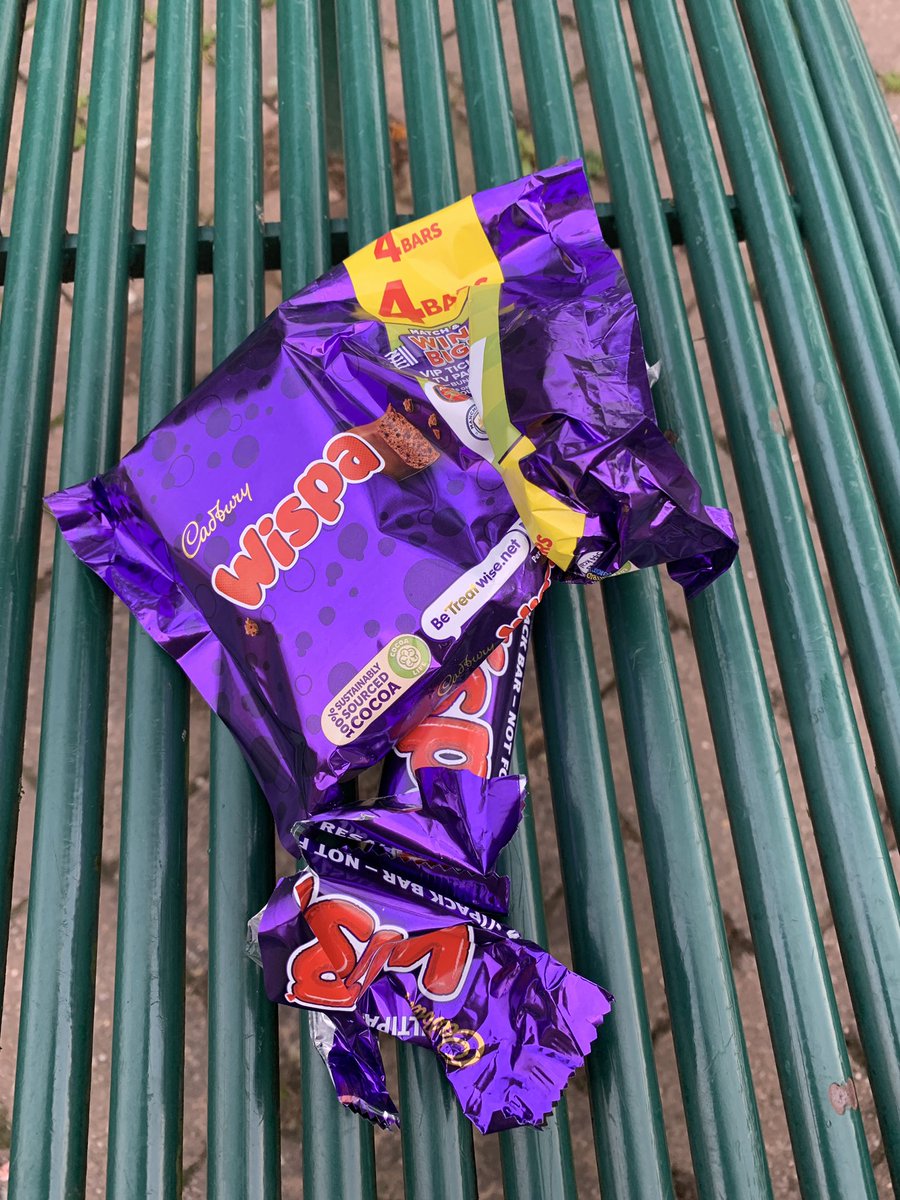 We’re on the lookout for whoever has INEXPLICABLY eaten one chocolate bar and left the wrapper and other three unopened bars on this park bench. 

We haven’t seen this many careless Wispas since George Michael was around.