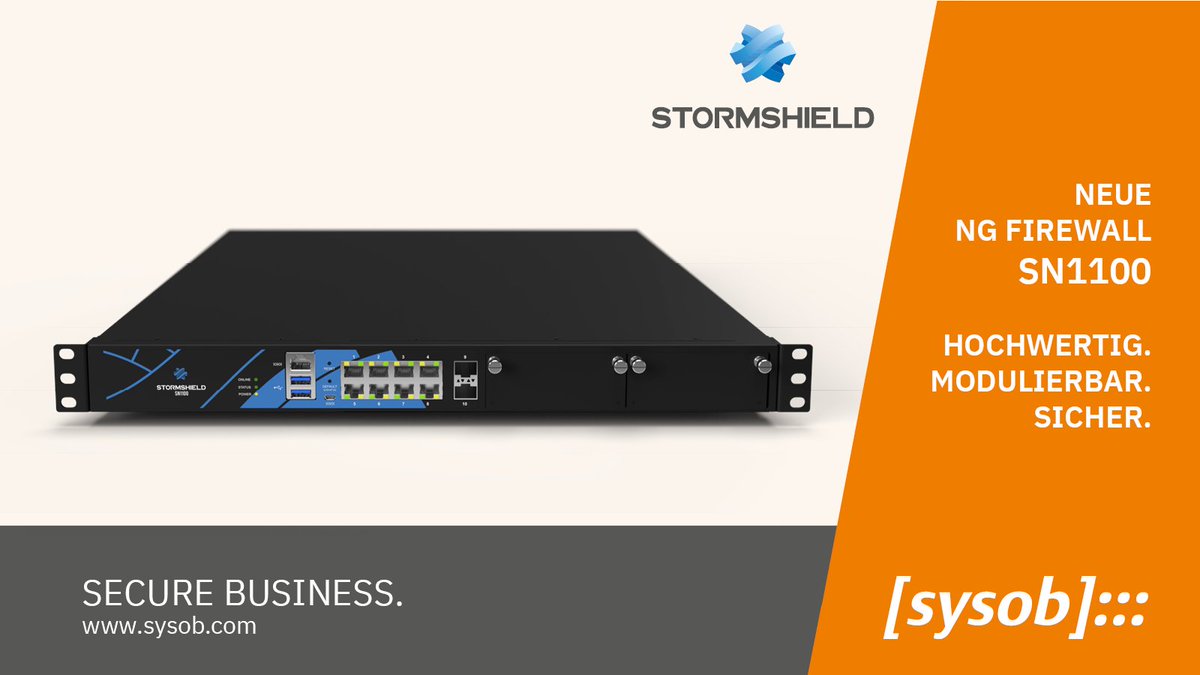 sysob's tweet photo. Neue @Stormshield NG Firewall SN1100 – Hochwertig. Modulierbar. Sicher
--> jetzt alle Infos bei uns:
https://t.co/vf7Gb1wPpH
#ngfirewall #modulierbar #itsecurity #itsicherheit #cybersicherheit
@Stormshield_GER https://t.co/vKSkEd7l1x