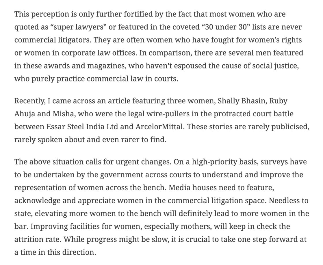 Accurate and spot on. There are tremendous barriers to young, female litigating lawyers in India. Men need to cede space, step back and listen. indianexpress.com/article/opinio…