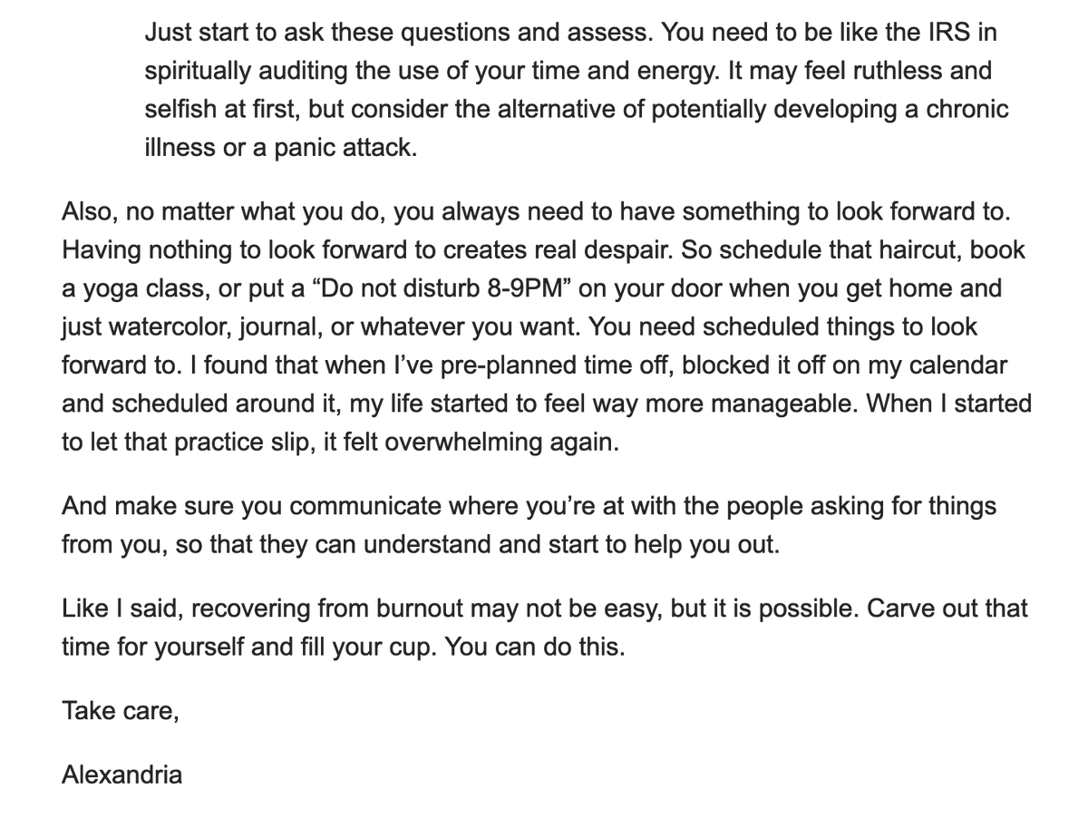 <a href="/AOC/">Alexandria Ocasio-Cortez</a> Here's the full email that AOC sent out about her tips for dealing with burnout: