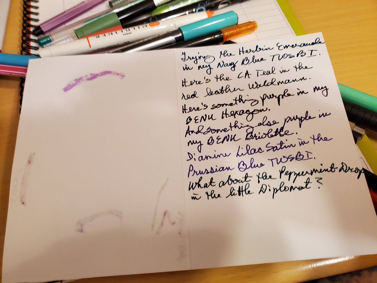 I_Be_LoLo's tweet photo. First step, determining which pens and markers won't bleed through. Second step, deciding which fountain pen/ink combinations look best. #AmColoring #AmCrafting https://t.co/ISiUvWs0Lr