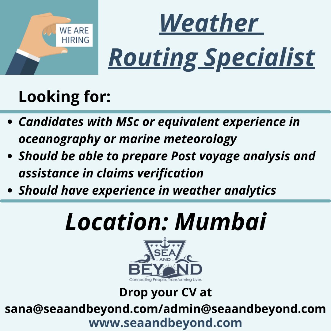 seaandbeyond001's tweet image. #weather #routing #weatherrouting #routingspecialist #oceanography #marinemeteorology #voyageanalysis #claims #verification #mumbai #weatheranalytics #mariners #shipping #marinejobs #marineknowledge #seaandbeyond