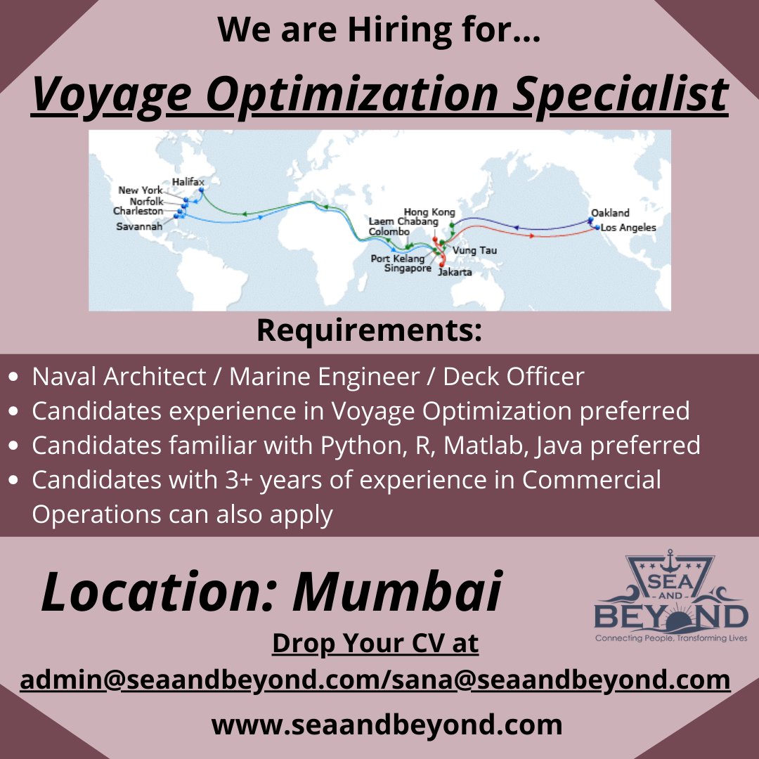 seaandbeyond001's tweet image. #voyage #voyageoptimization #voyagespecialist #navalarchitect #architecture #engineer #deckofficer #ITskills #commercial #operations #Mumbai #mariners #shipping #marinejobs #marineknowledge #seaandbeyond