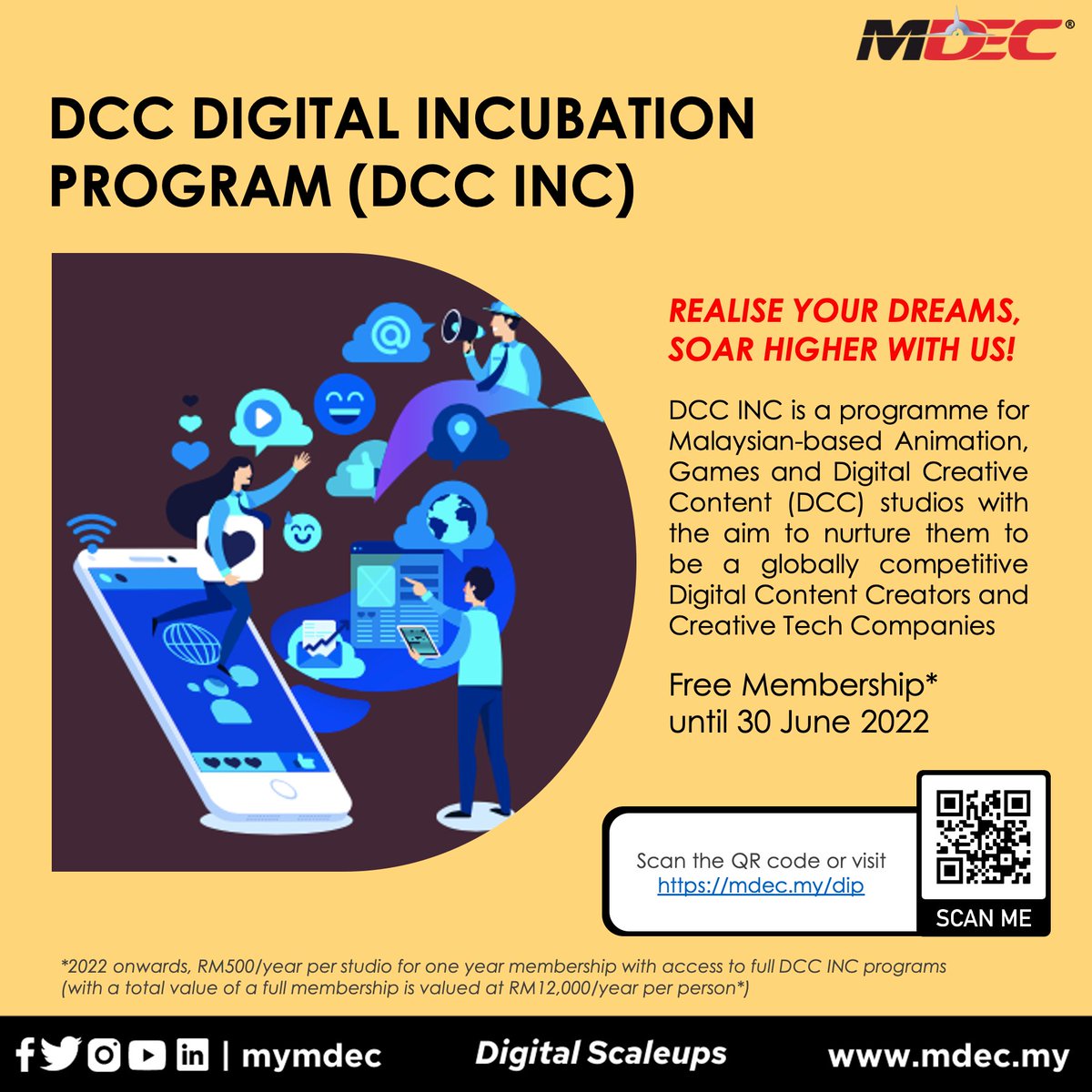 mymdec's tweet photo. Register today to get your FREE MEMBERSHIP for the full #MYMDEC DCC INC program worth RM500/year per studio!
Be a globally competitive #Digital #Content #Creators and #Creative #Tech Company and register before 31 October.
#MyDIGITAL
@GopiAtMDEC @mahadhir_aziz https://t.co/HZwgOs8nup