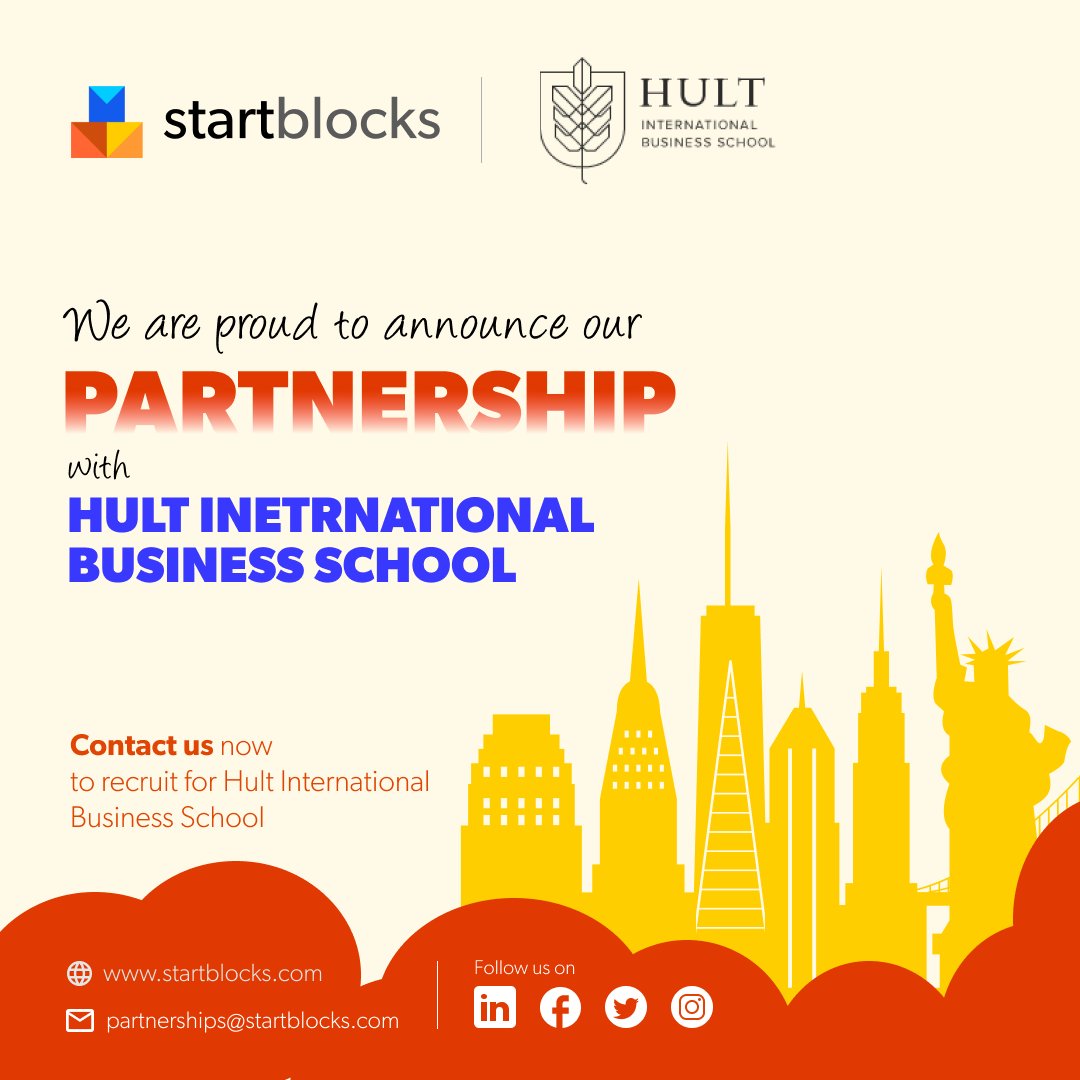 startblocks's tweet photo. Startblocks is thrilled to announce it's new partnership with Hult International Business School! A private business school with campuses in Cambridge, London, San Francisco, Dubai, New York City, and Shanghai
#startblocks #edtech #studentrecruitment #overseaseducation #newedtech https://t.co/hfhENqSv41