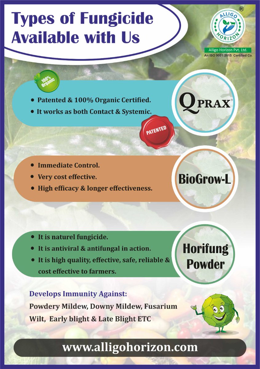 Types of Fungicide Available with Us: 🍀🌱🌾🌾

• QPRAX (PATENTED) 
• BioGrow-L
• Horifung Powder
• Develops Immunity Against Powdery Mildew, Downy Mildew, Fusarium Wilt, Early blight &amp; Late Blight ETC
alligohorizon.com
8530264299
#Horistar #fungicide #insecticide #agri