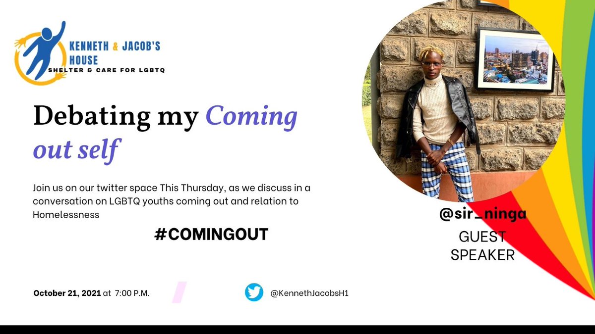 Join us @Amkeni_Malindi @monD_Motadi @fahe_k @sir_ninga hosted by @KennethJacobsH1 as we listen in on LGBTIQ+ coming out stories this Thursday 21/10/21 7:00pm eat

twitter.com/i/spaces/1yNGa…