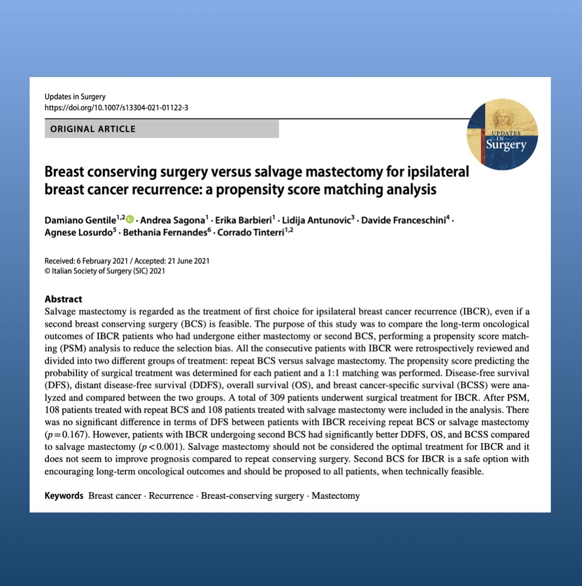 During #WorldBreastCancerDay, UPiS share with you an eminent analysis of Breast cancer conserving surgery versus salvage mastectomy for ipsilateral breast cancer recurrence

Full article at: 
link.springer.com/article/10.100…