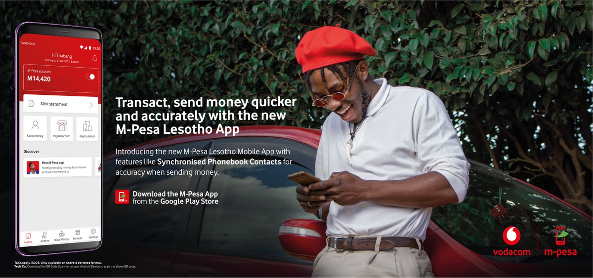 VodacomLes's tweet photo. Access your favourite M-Pesa services in one place with the M-Pesa Lesotho App
✅ Get mini statements
✅ Send money
✅ Pay Merchant
✅ View your balances
✅ Pay Bills
✅ Top up your airtime and 
✅ Set your limits
We are making your favourite services even more accessible https://t.co/6vhg2Oy8Bk