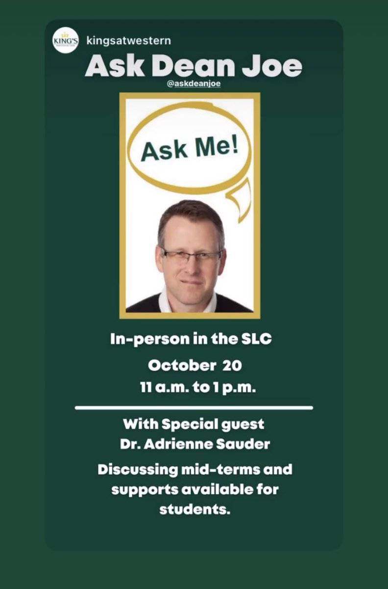Joe HenryKingsDofS 🇨🇦 (@askdeanjoe) on Twitter photo Come by the SLC and ask questions about your <a href="/KingsAtWestern/">King's at Western</a> student experience! See you at 11am! <a href="/KUCSC/">KUCSC</a> <a href="/KingsResLife/">King's Residence</a> <a href="/KUCIntl/">King's International</a> <a href="/KingsKamp/">King's KAMP</a> @KingsVPAcademic @KingsPromisePr1 <a href="/KingsPres/">King's President</a> Come by the SLC and ask questions about your <a href="/KingsAtWestern/">King's at Western</a> student experience! See you at 11am! <a href="/KUCSC/">KUCSC</a> <a href="/KingsResLife/">King's Residence</a> <a href="/KUCIntl/">King's International</a> <a href="/KingsKamp/">King's KAMP</a> @KingsVPAcademic @KingsPromisePr1 <a href="/KingsPres/">King's President</a>