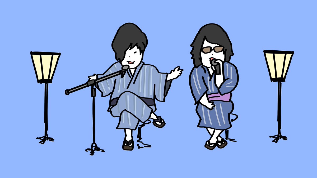 microphone 1boy music japanese clothes 1girl black hair singing  illustration images