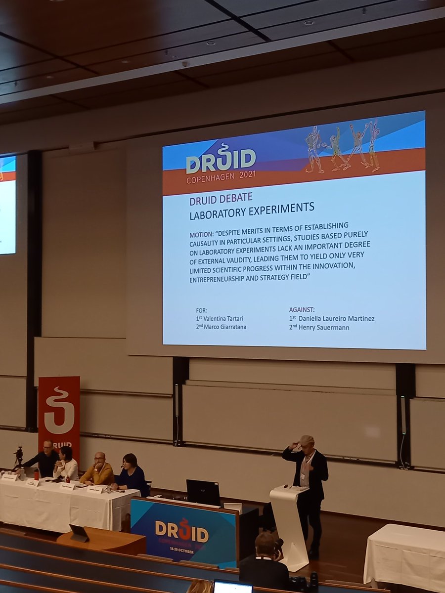 LABORATORY EXPERIMENTS 🥳
Everyone is getting ready for the debate on lab experiments. Daniella Laureiro &amp; <a href="/HSauermann/">Henry Sauermann</a> will argue for and <a href="/vale_tartari/">Valentina Tartari</a> &amp; <a href="/mgiarra72/">Marco S. Giarratana</a> against the motion. <a href="/Keld_Laursen/">Keld Laursen</a> is now to kick-off the session. @DRUIDsociety