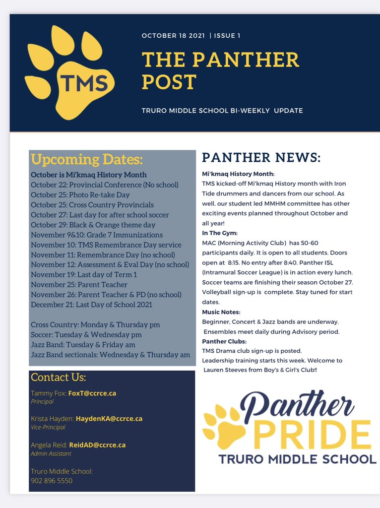 Current issue of The Panther Post. For all things Truro Middle. #PantherPrideTMS