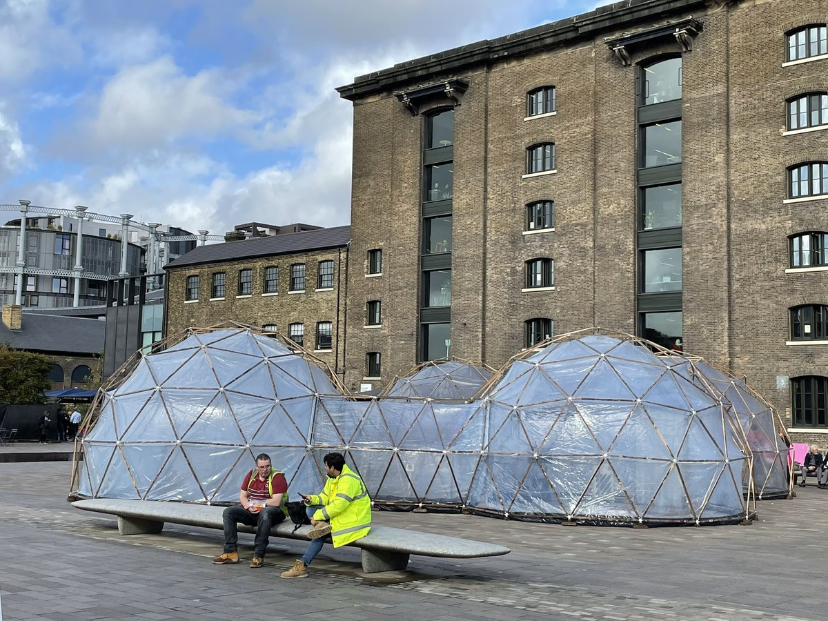 FentonFrazer's tweet photo. Interesting concept. Pollution Pods, created by Michael Pinsky. You can go into the domes, each replicated pollution smells from 5 cities. #ClimateEmergency #pollution #michaelpinsky #art https://t.co/8z3DcVelg7