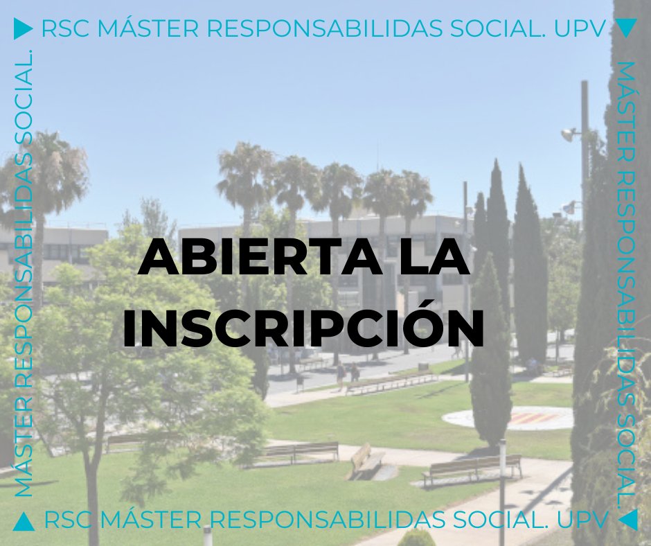 MasterRSCUPV's tweet photo. Recuerda que ya puedes INSCRIBIRTE en el Máster RSC @UPV que te capacita para utilizar las metodologías existentes para analizar, poner en práctica e informar sobre la Responsabilidad Social Corporativa en tu empresa u organismo. Inscripciones: https://t.co/mjnpYeEedV https://t.co/9kOEWVGVC7