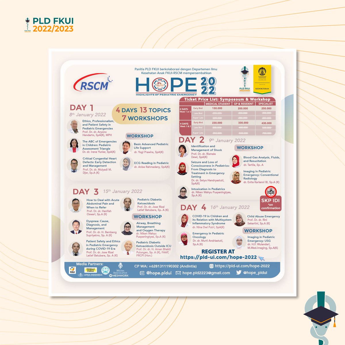 pldfkui's tweet photo. HOPE 2022 @hope_pldui, bekerja sama dengan Dept. Ilmu Kesehatan Anak FKUI-RSCM mengadakan 13 seminar dan 7 workshop bertemakan kegawatdaruratan anak pada Januari 2022. Segera daftarkan diri Anda selama harga tiket Early Bird sampai 30 Oktober! (SKP IDI dalam konfirmasi)
#PLDUI https://t.co/gddVsbEqh6