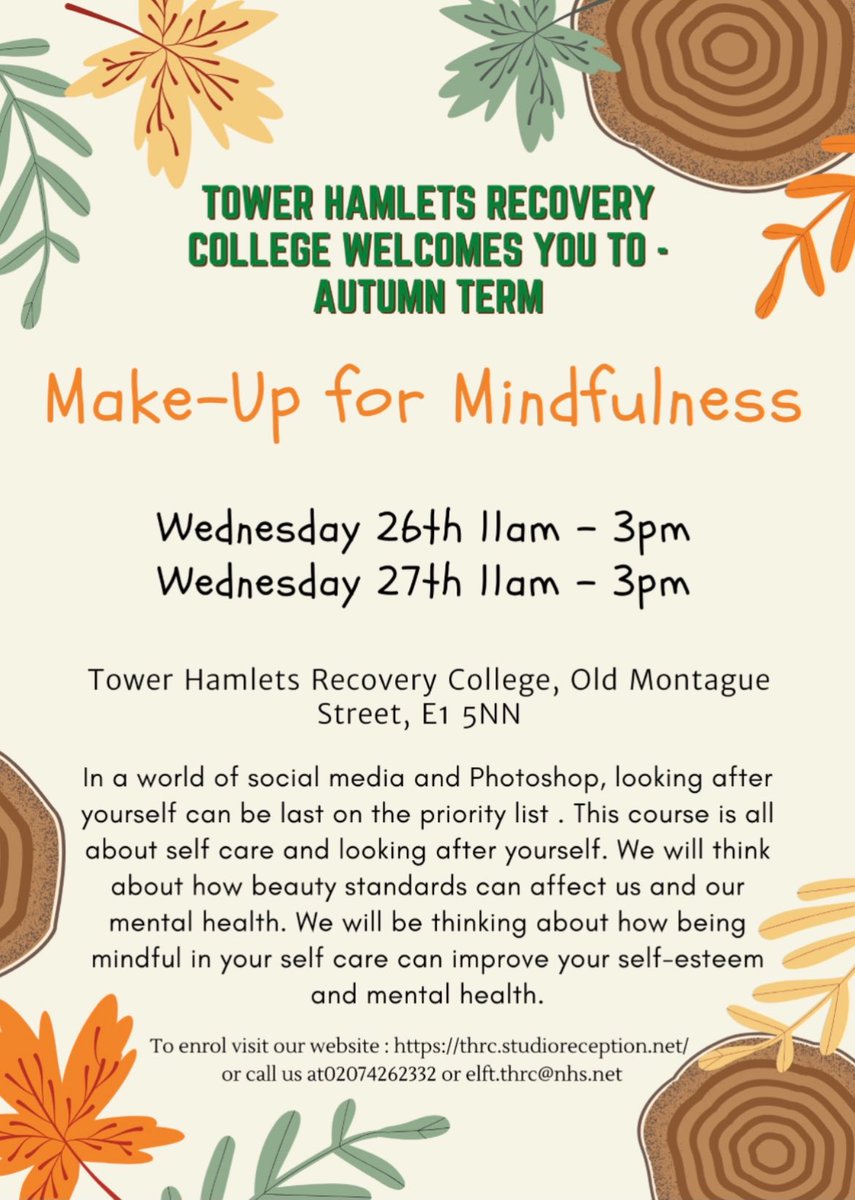 We are running our Young Adults course, Make-Up for Mindfulness again! Book by giving us an email or call, or you can enrol online on our website! Come along and see what other courses we have on this autumn term!