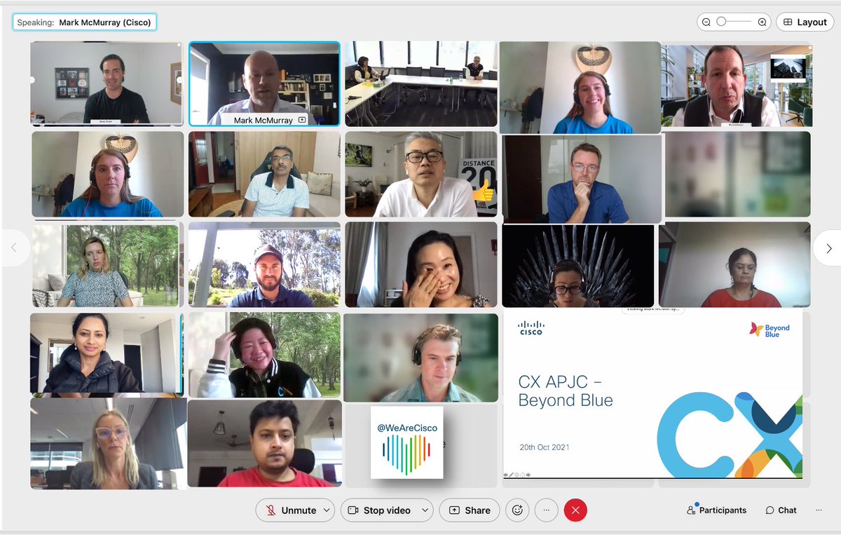 VarshaKanwar's tweet photo. Thank you @mcmurray_mark @CiscoANZ + #Cisco APJC #LiveLearnLaugh team for organizing an informative and inspiring virtual #giveback with @beyondblue. Loved the bold &amp; vulnerable authenticity by Richard Duncan, @ChrisHeckscher &amp; James Smart. #MentalHealthIsHealth #WeAreCisco https://t.co/luJEfRboQS