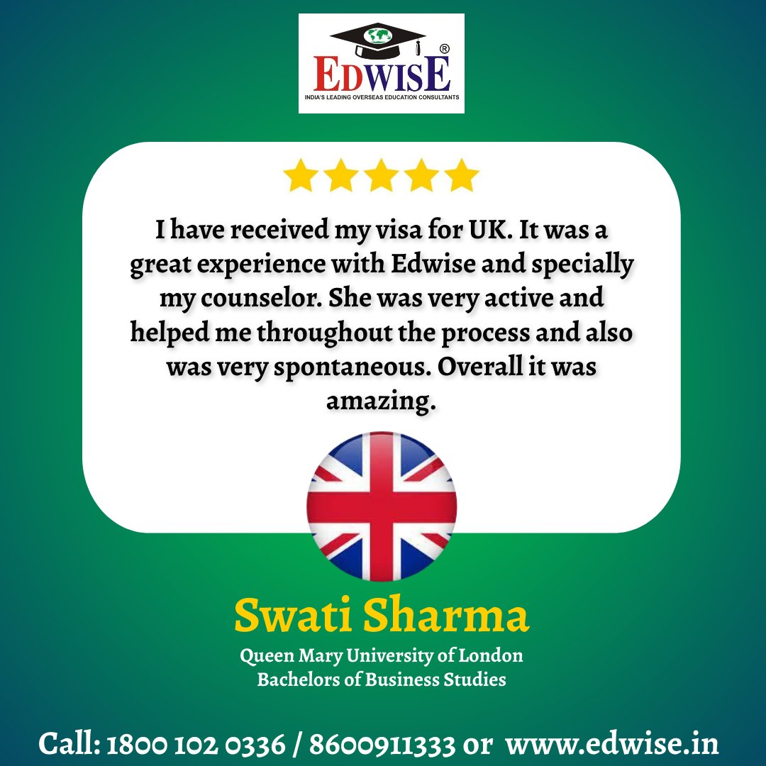 EDWISE_INT's tweet photo. Student Testimonial!
#testimonials #testimonial #feedback #studenttestimonial #approvedvisa #happystudent #visacounselling #review #studyaboard #abroad #virtually #overseas #universities #studyabroad #studyabroadprograms #edwise #edwiseinternational #futurethroughedwise https://t.co/x93tC0u5TP