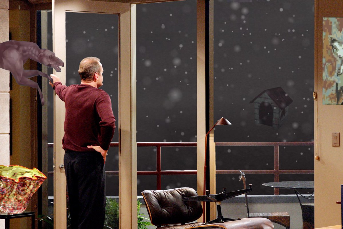 frasier_looking's tweet image. frasier looking at probably a doghouse, though he's not sure since there's no dog around.