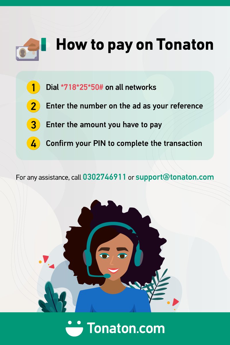 TonatonGhana's tweet photo. Hello Valued Customer, all you need to make any payment to https://t.co/sCuicg5r0V is to dial *718*25*50#
It is seamless, secured & easy to use for all networks
For further assistance, reach us on 0302746911 or support@tonaton.com
#Tonaton #payments #safetransactions #payonline https://t.co/okxMueJOer