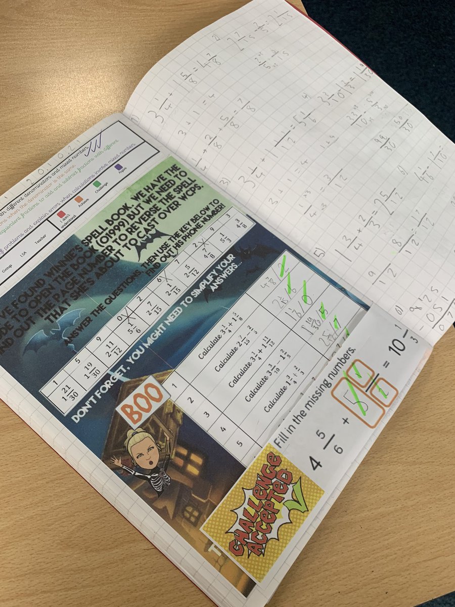 WCPS_2022's tweet photo. Y6 have been using more than one method to solve the code breaker of adding and subtracting fractions involving mixed numbers. #WCPSmaths #addingandsubtractingfractions #hocuspocus https://t.co/tidWkNDZOy