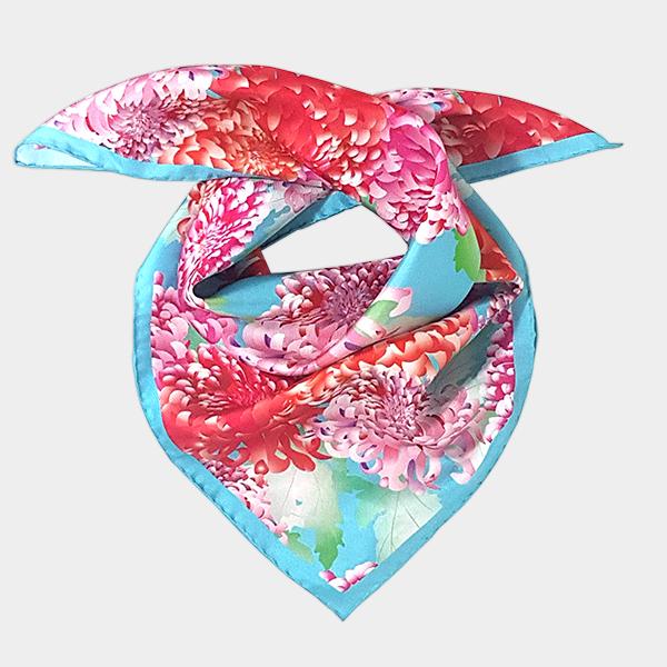 Floral Chrysanthemum Silk Twill Scarf inspired by Nature. #love #loyalty #happiness #joy #Chrysanthemum #silktwillscarf #gift #turquoise #womenssilkscarf #pretty #beautiful #chinese #floralprint #oriental buff.ly/2Z4nAEB