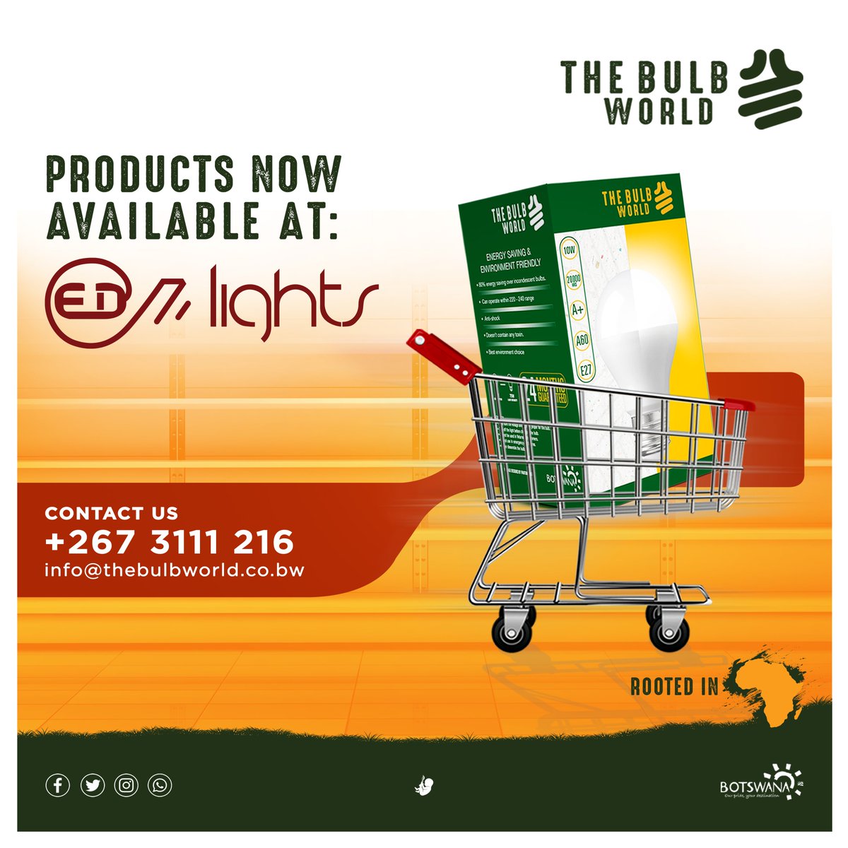 Our wide range of products are available at <a href="/TheEDBrand1/">The ED Brand</a> in Block 3 Industrial and Mogoditshane!
Tsena o reke! Re On!
edlights.co.bw
#SupportLocal
#LesediLaBotswanaKeLeo