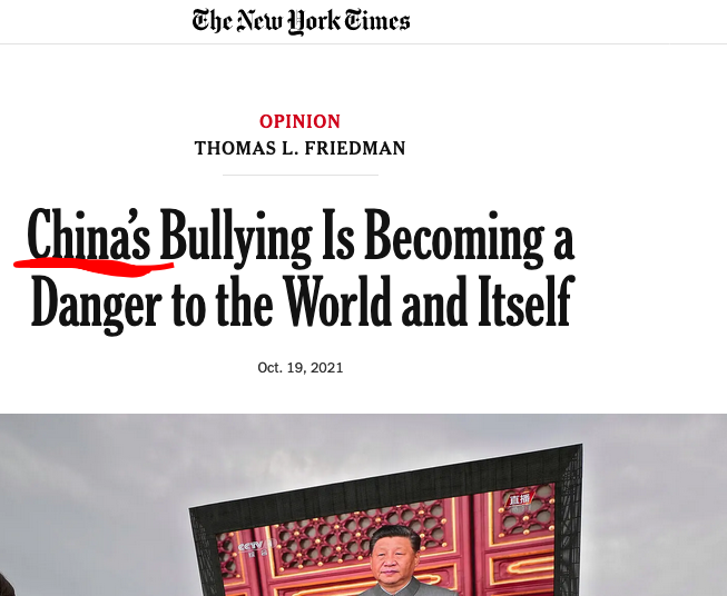 LeeCamp's tweet photo. - The US has 900 military bases outside the US 
- China has ...one
- The US spends $1 Trillion on military every year
- China spends $200 Billion
- The US is never NOT actively bombing somewhere
- China is bombing no one
- But the NY Times says CHINA is bullying the world?? https://t.co/g0MplHucru