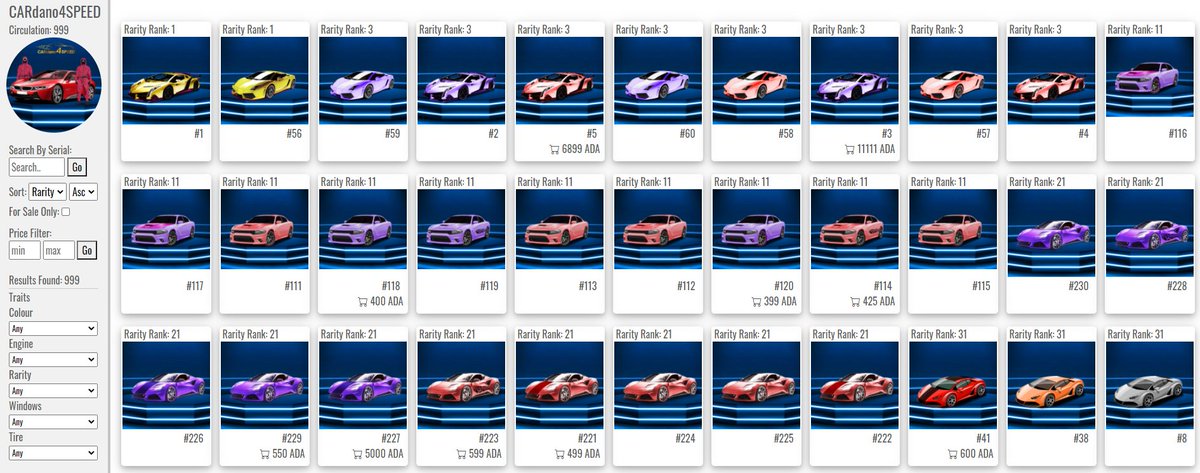 CnftTools's tweet photo. Listing Alert!
@CARdano4speed are now live on the site, go use our super speed search to check out these fast and furious NFT's. 🏎️
https://t.co/GxaqBrrsHN
#CARdano4speed #cnft #cnftools https://t.co/TcpqSe5EWN