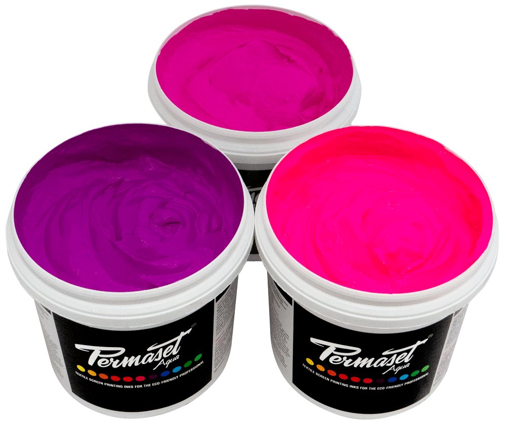 Permaset's tweet photo. PERMASET Glow Violet, Glow Magenta snd Glow Pink ๐๐
.
#waterbasedink #screenprintingink #permaset https://t.co/IM850OeX96