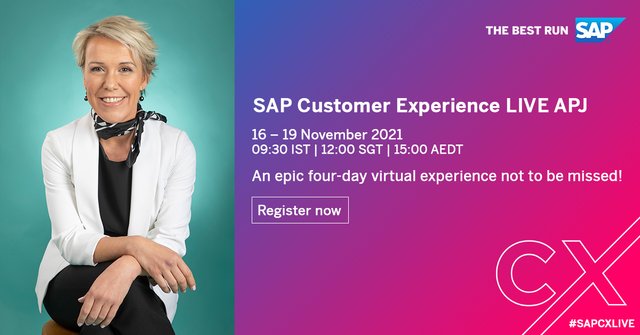 BenKyaw's tweet photo. Registration is open for #SAPCXLIVE APJ now! Experience 4 days of insights and learning, one topic at a time, from executive insights, real customer experiences, and demos of our solutions. Register today! https://t.co/t6jipv8lWL https://t.co/jYUY2dp1pX https://t.co/NCXynMRJZh