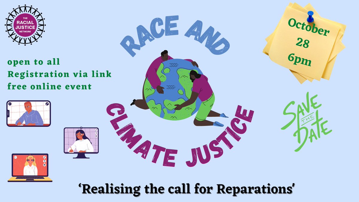 RaceJustice's tweet photo. ✊🏿✊🏾✊🏽✊🏼We are holding our 2nd Race &amp; Climate Justice Collective conversation 🌿🍃🌾🌼

‘Realising the call for Reparations’ within the climate movement

📅Oct 26
🕓6pm
📝register https://t.co/p8e7qi5y9Z
☺️free online event
✅open to all https://t.co/xk9xGzFoEe
