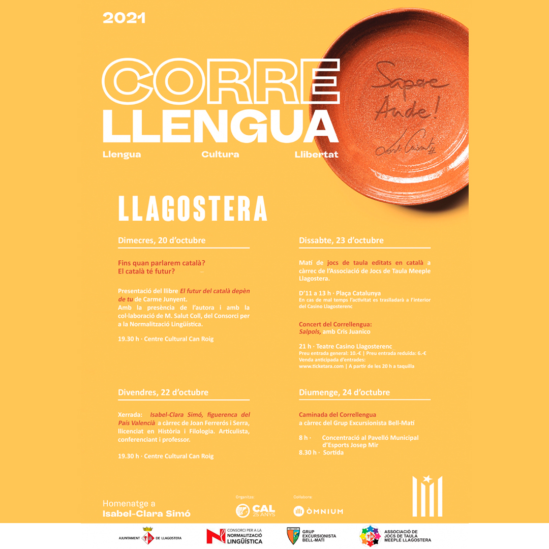CAL_cat's tweet photo. 📢 Els #Correllengua2021 d'aquesta setmana:

📍 Llagostera
📅 20-24 d'octubre

📍 Olesa de Montserrat
📅 23 d'octubre https://t.co/OS3yXrs1Ul