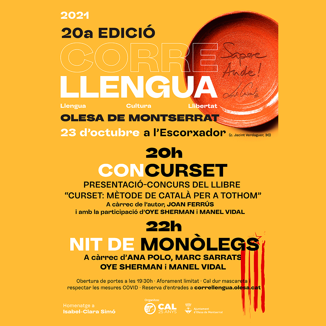 CAL_cat's tweet photo. 📢 Els #Correllengua2021 d'aquesta setmana:

📍 Llagostera
📅 20-24 d'octubre

📍 Olesa de Montserrat
📅 23 d'octubre https://t.co/OS3yXrs1Ul