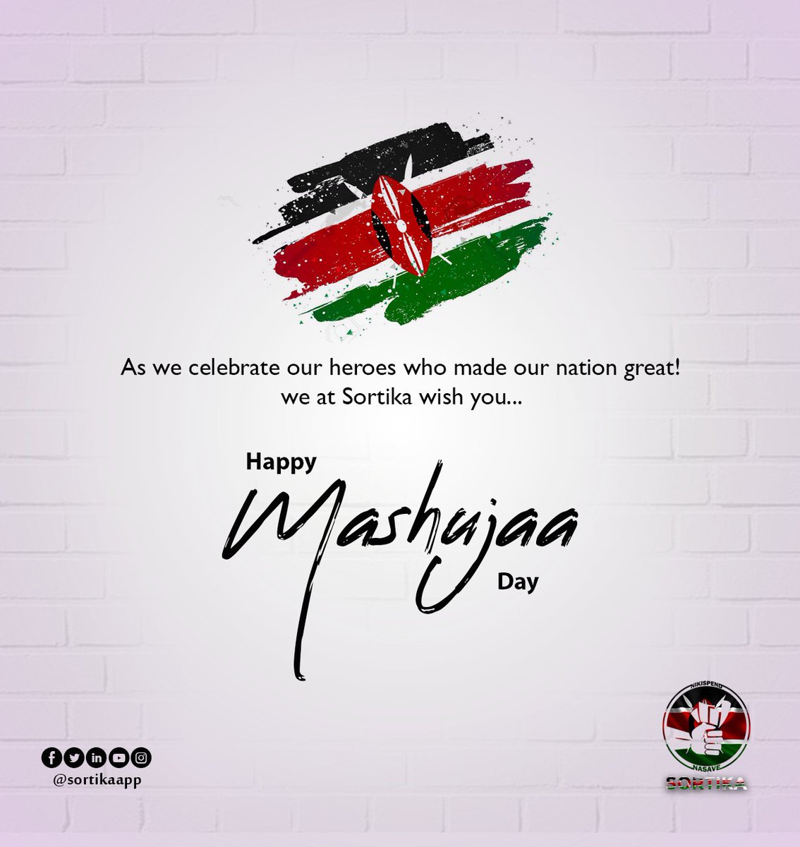 SortikaApp's tweet photo. Happy Mashujaa Day to all our customers. We celebrate you. Wewe ni Shujaa
#MashujaaDay2021 #mashujaaday #nikispendnasave https://t.co/nxDObZheXV