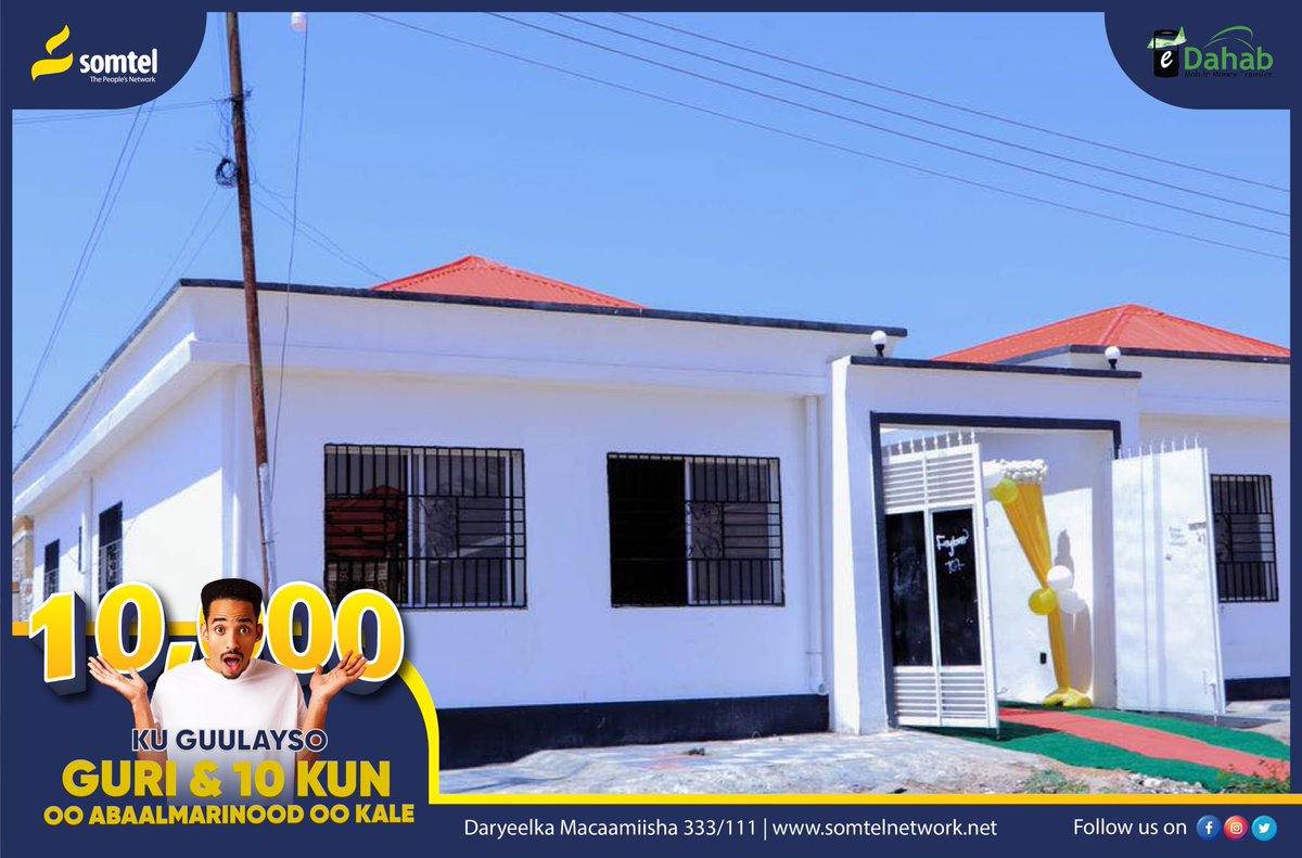 edahabservice's tweet photo. KU GUULAYSO GURIGAN:
Ma jeceshay in aad ku guuleysato Gurigan Goglan, haddii jawaabtu tahay βHaaβ fadlan Isticmaal Simcard ka iyo adeegyada Somtel sida Internet, Kuhadal iyo eDahab
Kaga Shubo *101#
#Somtel #eDahab #somaliland #facebook #10000winner #winahouse https://t.co/RZ4fplxOtG