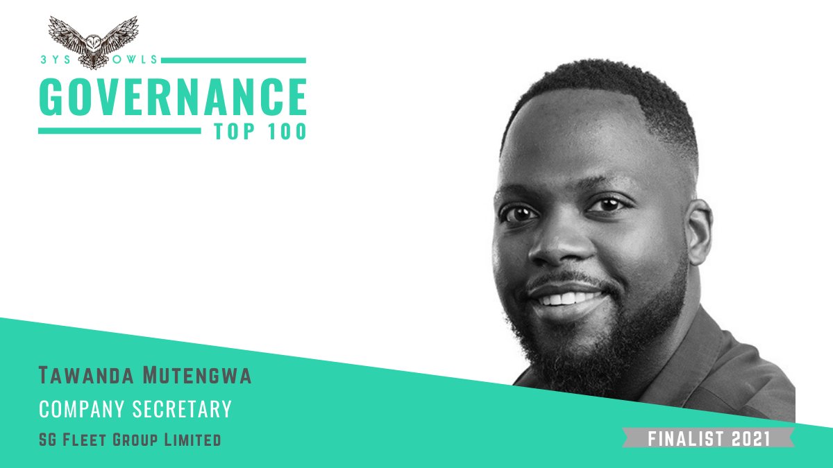 GovTop100's tweet photo. Meet 2021 #GovernanceTop100 Finalist Tawanda Mutengwa from SG Fleet Group Limited. Proudly brought to you by @3ysowls partnering with @Computershare @marshglobal @MCRlaw and @NasdaqCorpGov. Winner announced on 29 Oct 21 register here: https://t.co/67ThoFxuMR #3ysowls #SGFleet https://t.co/KySFUvTCFu