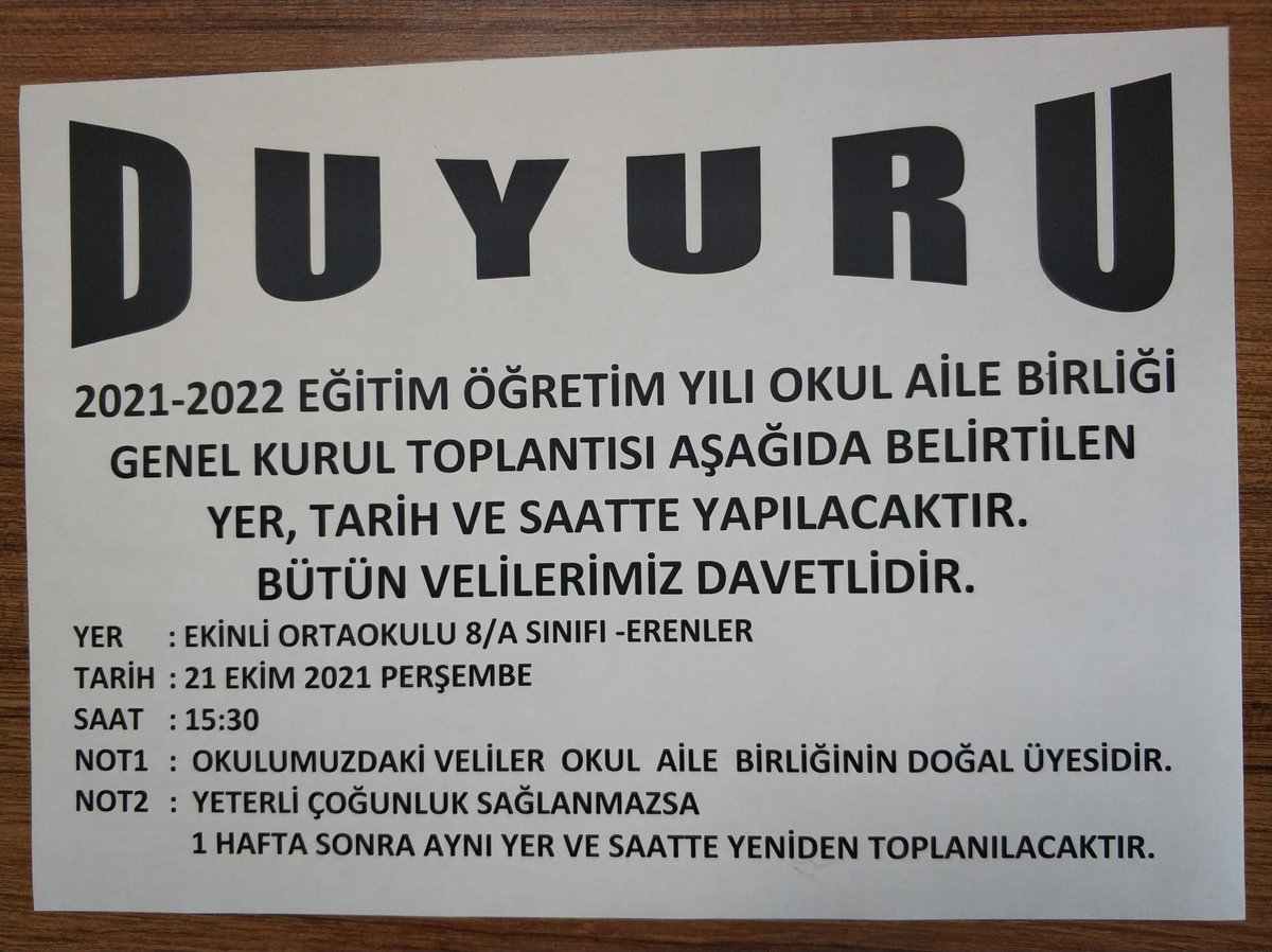 Okul Aile Birliği Olağan Genel Kurul Toplantısı