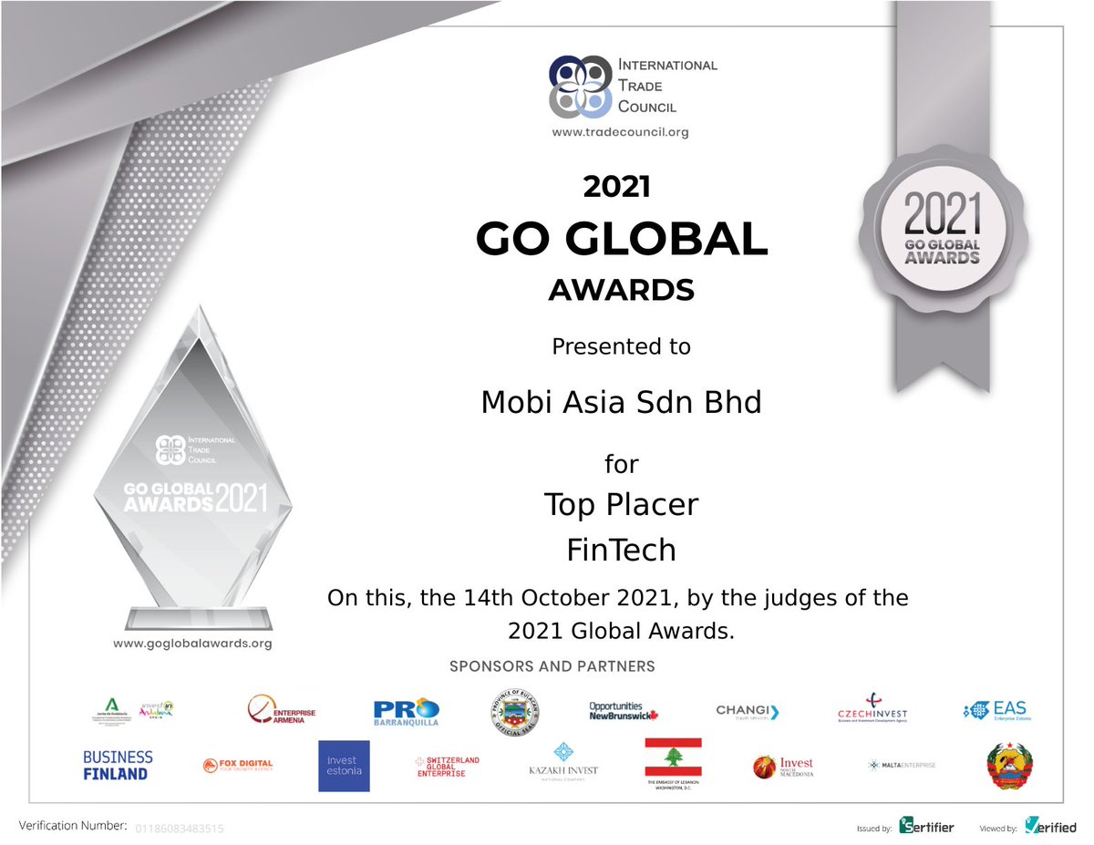 Mobiversa's tweet photo. It’s an honor to be recognized as Top Placer FinTech for Go Global Awards 2021. Thank you @IntTradeCouncil and the judges for this award! 🏆🎉
#goglobalawards #gomobi https://t.co/4XyXzktN3O