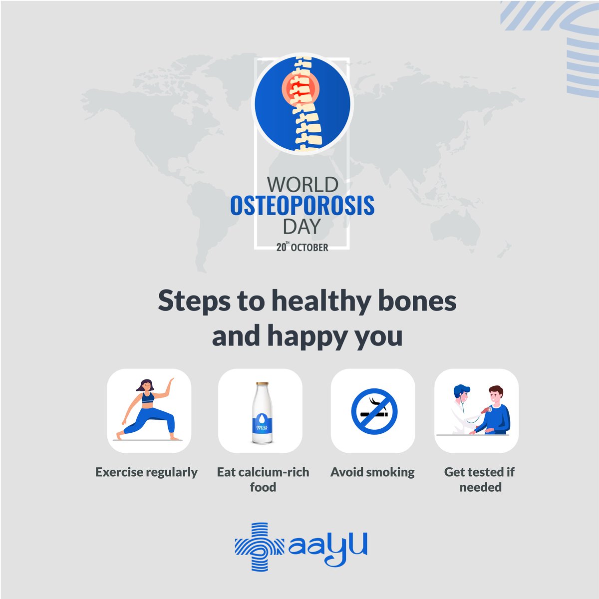 #osteoporosis is a health condition that weakens bones, causing them to become weak and fragile. 
Let’s crack the code to healthy bones by changing our lifestyle today! 

#happyyou #healthybones #changelifestyletoday #WorldOsteoporosisDay