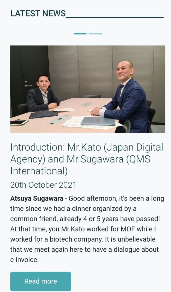 QMS__Int's tweet photo. 💡The 1st part of the dialogue between QMS International Director Mr. Atsuya Sugawara &amp; Mr. Hiroyuki Kato (Japan Digital Agency) has just been published! Read the full article here: https://t.co/5mbEWw64W4
@FoodChainIT @QuadransF 
#einvoicing #japan #blockchain #digitalrevolution https://t.co/eq27gtkqn6