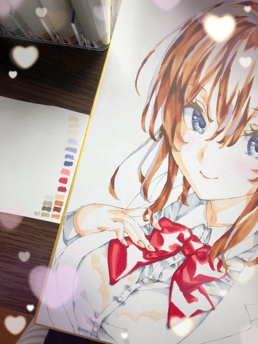 サンクリのプレゼント用の色紙、割と出来てきました〜✍️✨
黒髪かなと思ったけどブレザーが黒っぽいかもと思って茶髪に! 